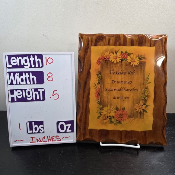 The Golden Rule Vintage Wood Plaque Floral Design Rustic Farm Home Decor - Picture 2 of 4